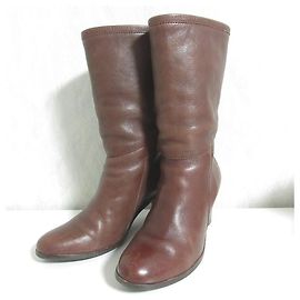 Apc A.P.C. Round Toe Leather Mid Boots Brown Dark red