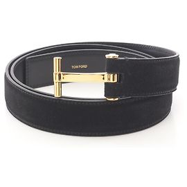 Tom Ford T Logo Suede Leather Belt Black