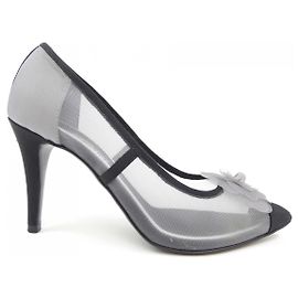 Chanel Mesh Grosgrain Pumps Black Grey