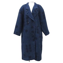 Issey Miyake Dot Tweed Wool Coat Blue Navy blue