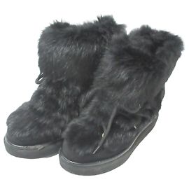 Autre Marque Paloma Barceló Rabbit Fur Short Boots Black