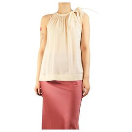 Brunello Cucinelli Cream silk sleeveless top with shoulder detail - size S Cream