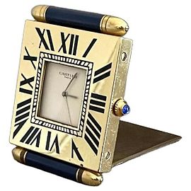 Cartier Pendulette de voyage "Quadrant",dorée avec obus Lapis Lazuli Bleu Doré Crème