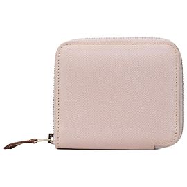 Cartera compacta de seda y cuero Epsom rosa Hermès Rosa