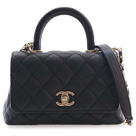 Borsa Chanel Black Extra Mini Quilted Caviar Coco Top Handle Nero