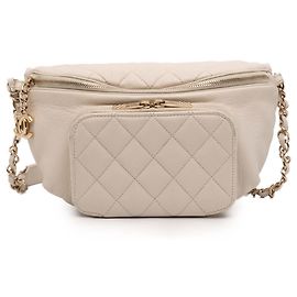 Borsa a tracolla Chanel White Quilted Caviar Business Affinity Bianco Crudo