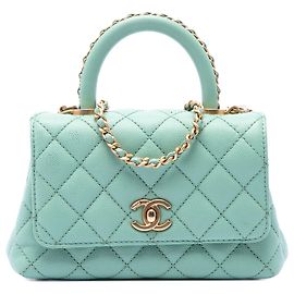 Sac Chanel Blue Extra Mini Quilted Caviar Coco Top Handle Bleu Bleu clair