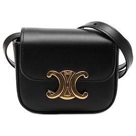 Céline Celine Claude Crossbody Mini en cuir de veau noir Noir