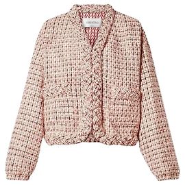 Valentino Garavani Checked Metallic Wool Tweed Jacket Red Red