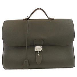 Hermès Hermes Sac à Dépêches Multi Pocket Handbag Brown Green Taupe