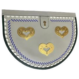 Bally Heart-Detail Leather Clutch Bag - Beige Beige Golden Dark green