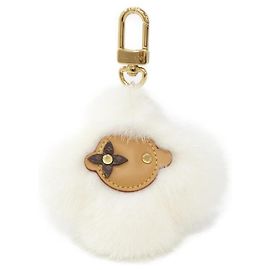Porte-clés Vivienne en fourrure Louis Vuitton Blanc Beige