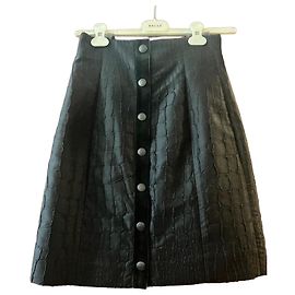 Bally Black Crocodile-Effect Leather Button Skirt Black