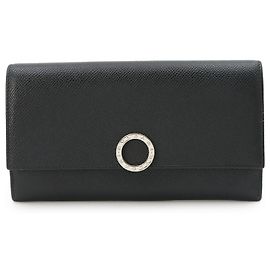 Bulgari Bvlgari Black Leather Bi-fold Long Wallet Black