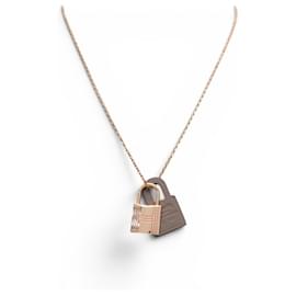 Hermès NEW HERMES O'KELLY PM PENDANT NECKLACE H078852CD18 IN ETOUPE LEATHER Golden