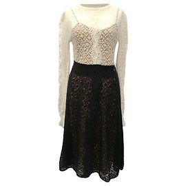 Abito midi in pizzo bicolore Chanel in lana nera Multicolore