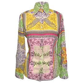 Etro Floral Printed Button Front Shirt in Multicolor Cotton Multiple colors