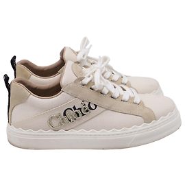 Baskets Chloé Lauren Logo Brodées en Toile Beige Beige