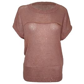 Brunello Cucinelli Rundhals-Pullover aus braunem Leinen Braun Rot