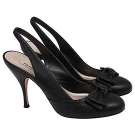 Miu Miu Bow Slingback Sandals in Black Leather Black