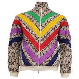 Giacca con zip in jersey Gucci GG Rainbow multicolore in poliestere Multicolore