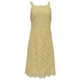 Dolce & Gabbana Kleid mit eckigem Ausschnitt aus gelber Baumwolle mit Spitze Gelb