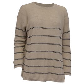 Max Mara Leisure Madia Gestreifter Pullover mit Seitenschlitz aus beigem Baumwolle Beige
