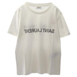 Yves Saint Laurent T-shirt in cotone Saint Laurent Paris con logo invertito Bianco