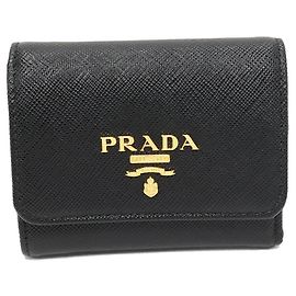 Prada 1MH043 Saffiano Compact Wallet Black Other