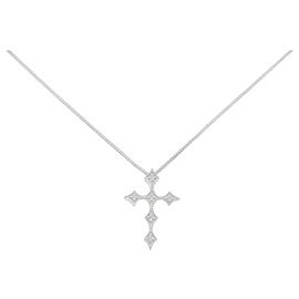 Autre Marque Collana con Croce in Oro Bianco K10 e Zirconia Cubica Argento