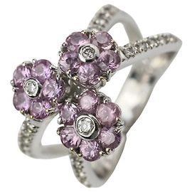 Autre Marque Ponte Vecchio Ring aus 750 Gold mit rosa Saphir und Diamanten Silber
