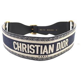 Ledergürtel mit Christian Dior Logo-Stickerei Schwarz Roh Marineblau