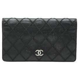Chanel Coco Mark Wild Stitch Long Wallet Black