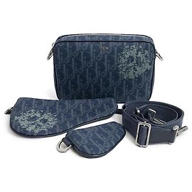 Christian Dior Saddle Bag Oblique Canvas Small Blue
