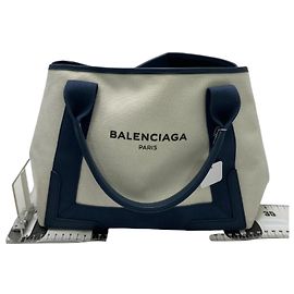 Cabas de lona navy Balenciaga com couro Small Azul marinho