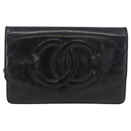 Chanel Vintage CC Wallet on Chain Patent Black