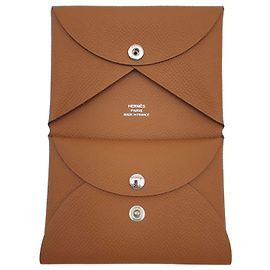 Hermès Mini Wallet Calvi Duo Compact, Epsom Calfskin, Gold Golden Light brown