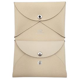 Hermès Mini Wallet Calvi Duo Compact, Epsom Calfskin, Craie White Eggshell
