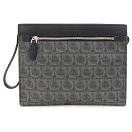 Salvatore Ferragamo Gancini Clutch Bag Brown Black