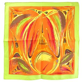 Hermès Lenço de seda Hermes "La Tour Eiffel S'envole" Laranja Verde claro