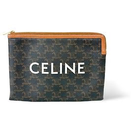 Céline Pochette Celine Triomphe Zip em Raffia Trançada Small Marrom