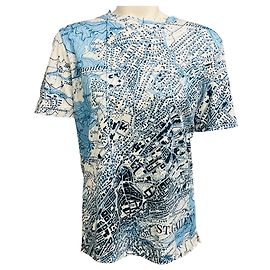 Top de algodón de manga corta Akris Azul / Blanco con estampado de mapa Azul