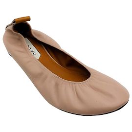 Lanvin Blush Leather Ruch Detailed Ballerina Flats Pink