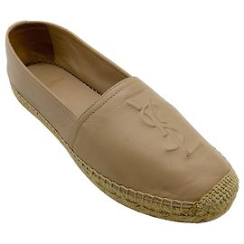 Yves Saint Laurent Rose Poudre Leather Flat Espadrilles Beige