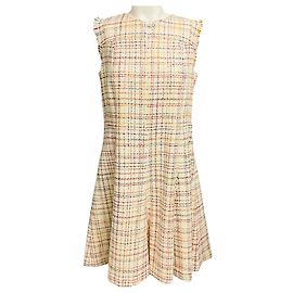 Robe en tweed sans manches Akris Punto Cream Multicolor Lurex Metallic Raw Edge Multicolore