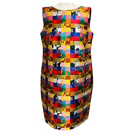 Vestido shift em jacquard Akris Punto com estampa floral, xadrez multicolorido e arco-íris Multicor