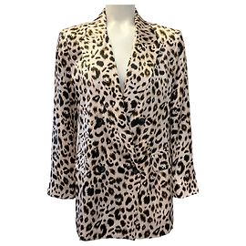 Blazer cruzado Taryn de seda con estampado de leopardo L'Agence Castaño