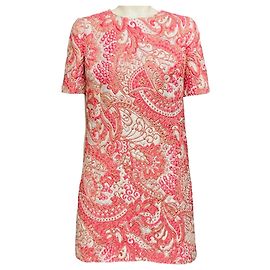Dolce & Gabbana Pink Stone Embellished Short Sleeved Jacquard Cocktail Dress Pink