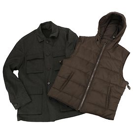 CC Collection Corneliani Wool Jacket with Removable Puffer Vest, Size 50 Brown