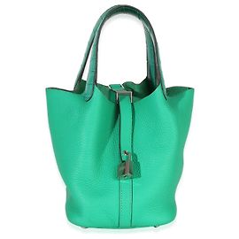 Hermès Vert Jade Menthe Clemence Matte Alligator Touch Picotin Lock 18 PHW Verde